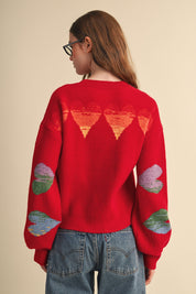 Heart Arrangement Knit Sweater in Red - product photo 2