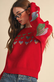 Heart Arrangement Knit Sweater in Red - product photo 3