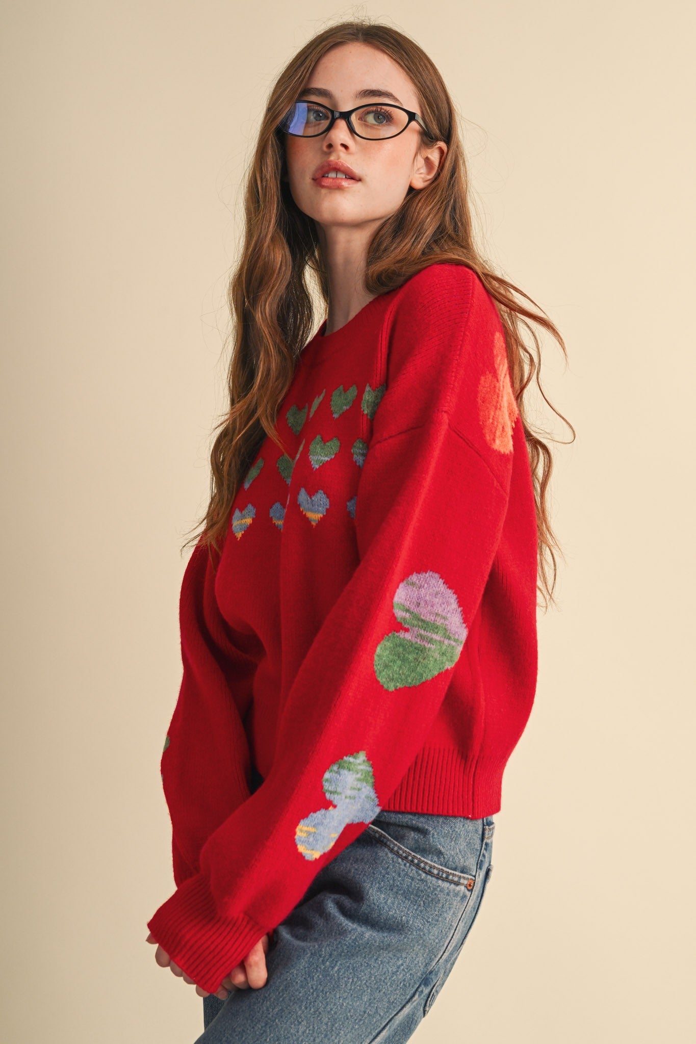 Heart Arrangement Knit Sweater in Red - product photo 5