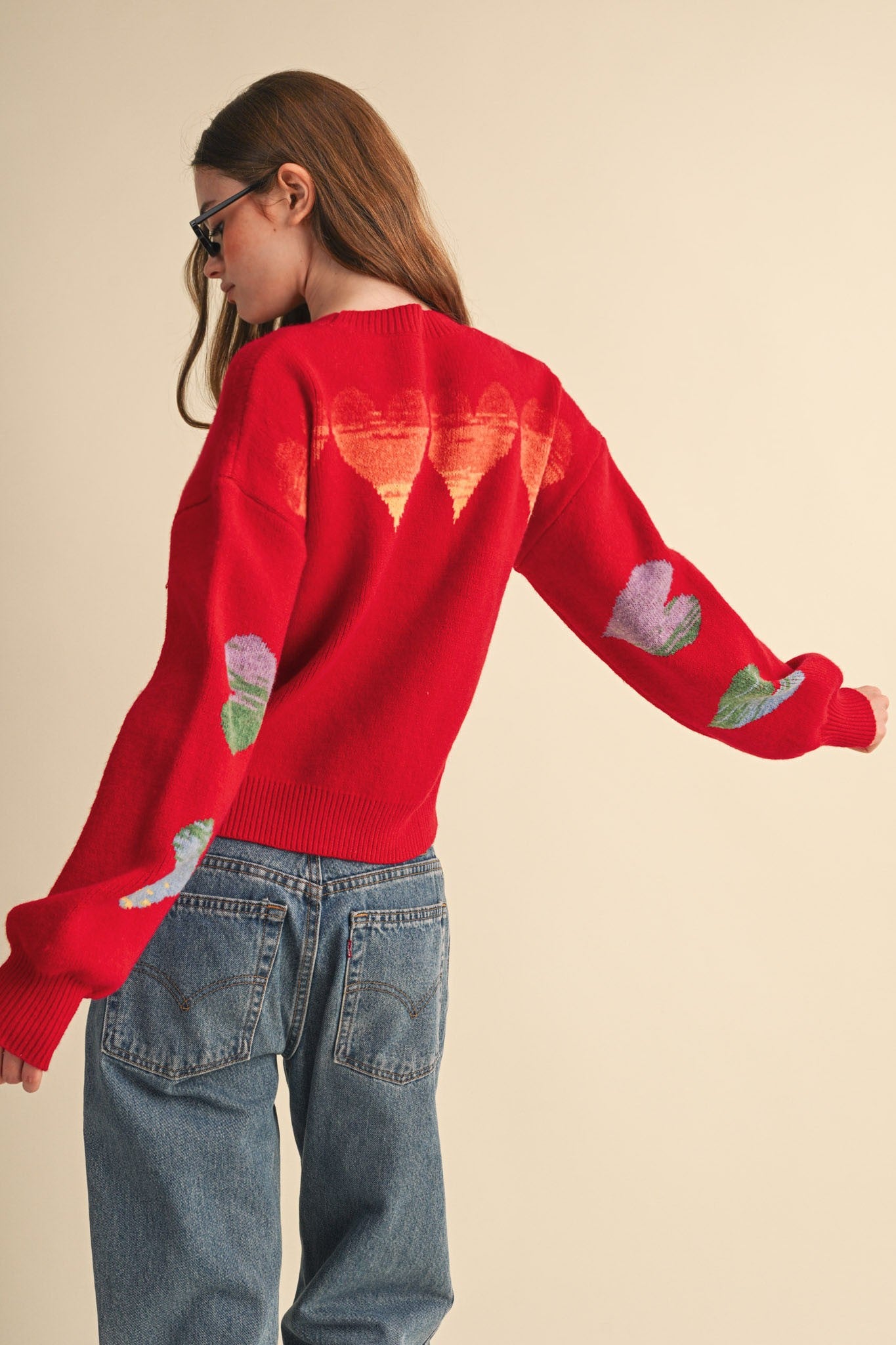 Heart Arrangement Knit Sweater in Red - product photo 6
