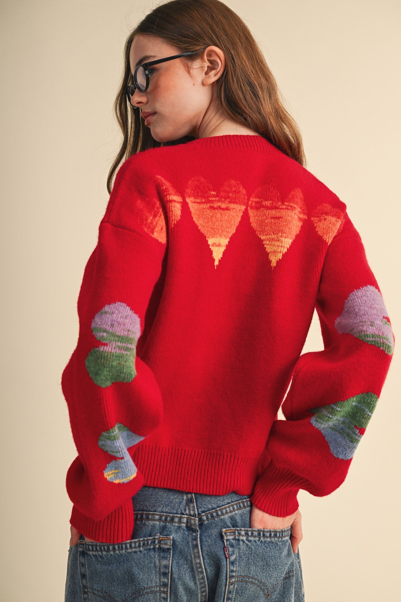 Heart Arrangement Knit Sweater in Red - product photo 7