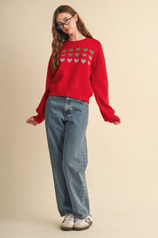 Heart Arrangement Knit Sweater in Red - product photo 8