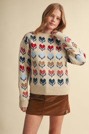 Heart Garden Pattern Knit Sweater in Almond Multi - product photo 1