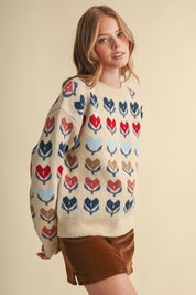 Heart Garden Pattern Knit Sweater in Almond Multi - product photo 2