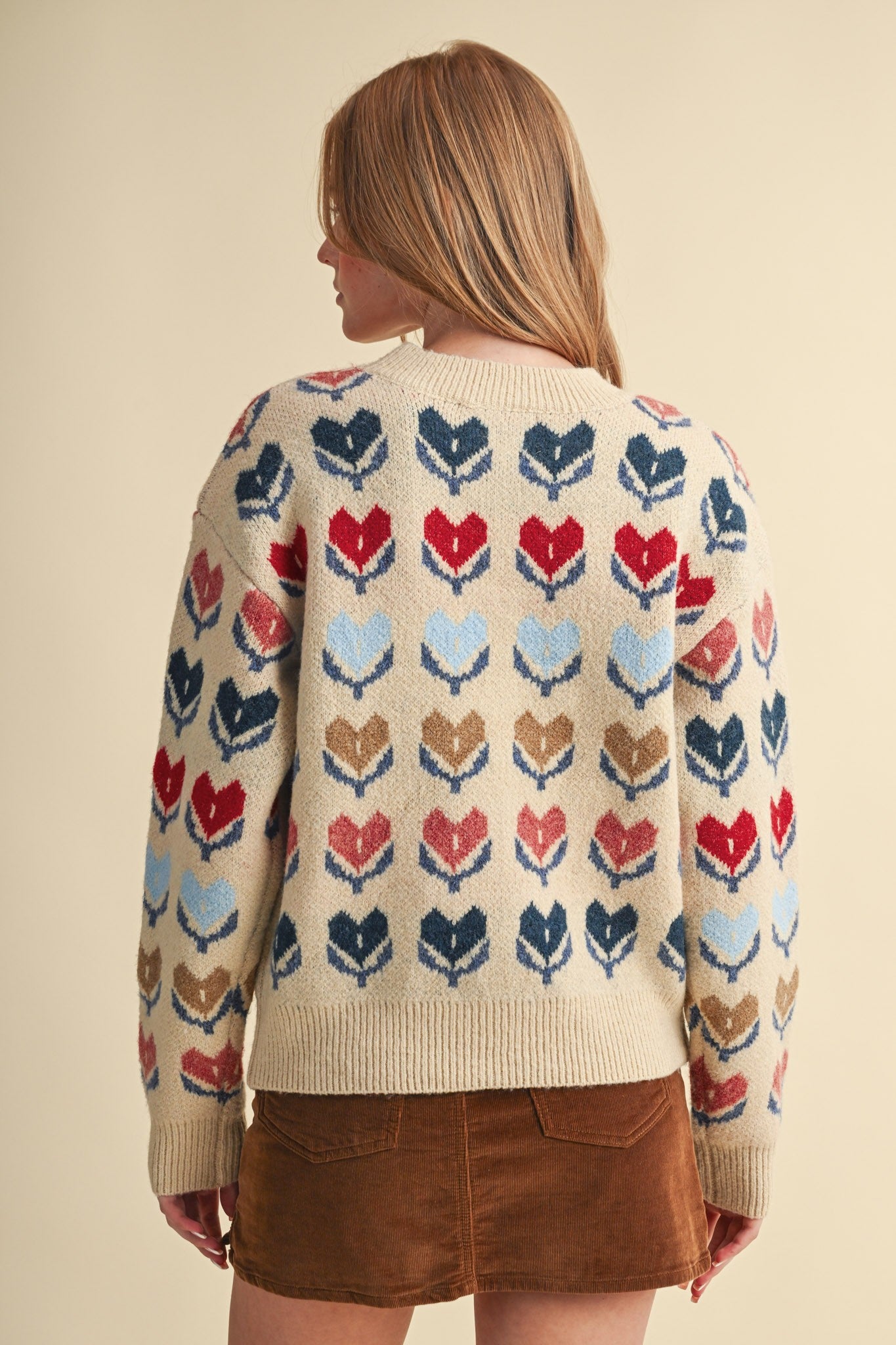 Heart Garden Pattern Knit Sweater in Almond Multi - product photo 4