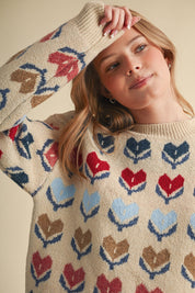 Heart Garden Pattern Knit Sweater in Almond Multi - product photo 5