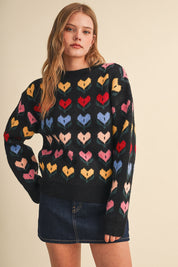 Heart Garden Pattern Knit Sweater in Black Multi - product photo 1