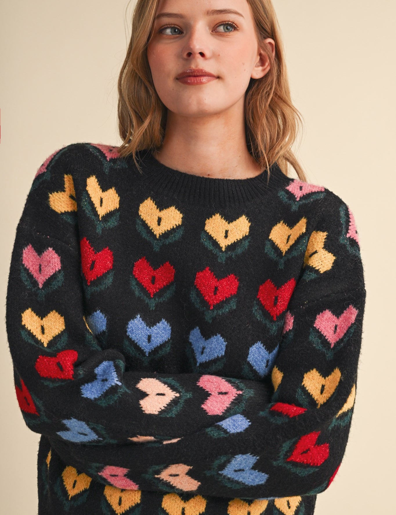 Heart Garden Pattern Knit Sweater in Black Multi - product photo 2