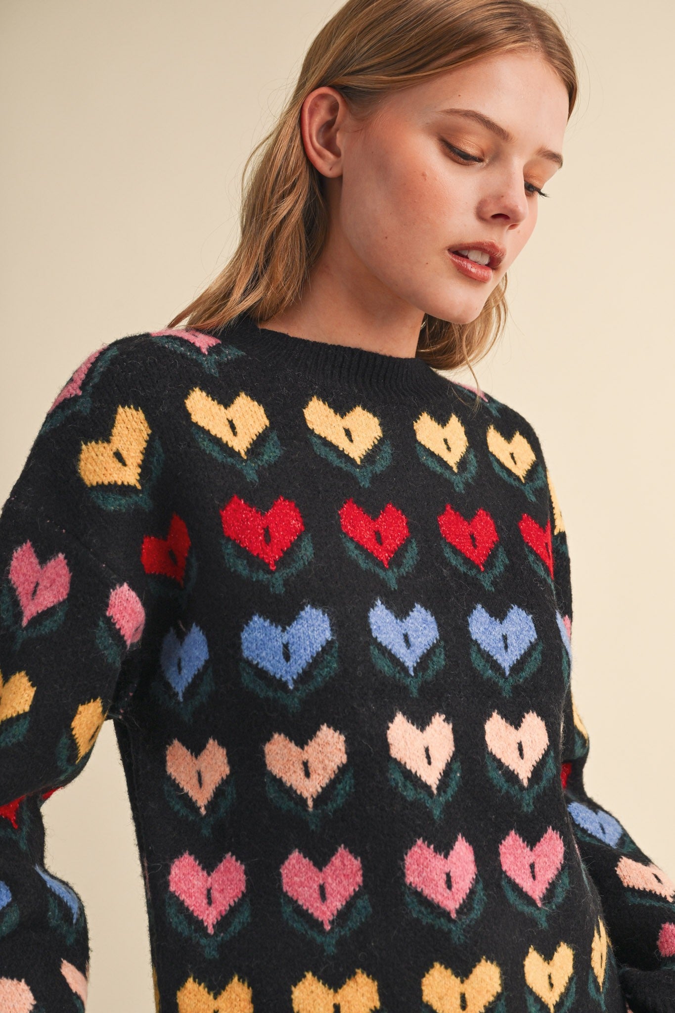 Heart Garden Pattern Knit Sweater in Black Multi - product photo 3
