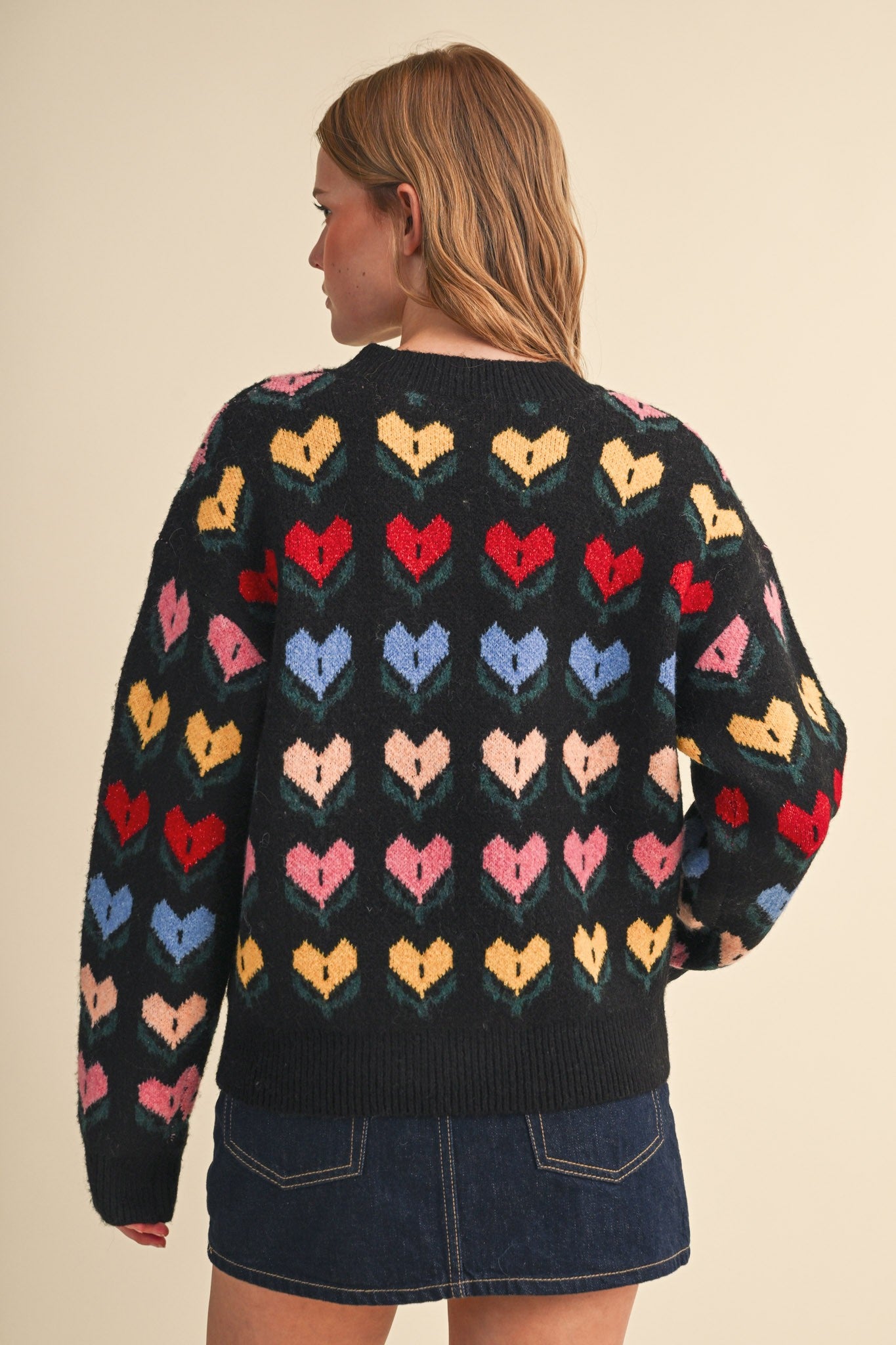 Heart Garden Pattern Knit Sweater in Black Multi - product photo 6