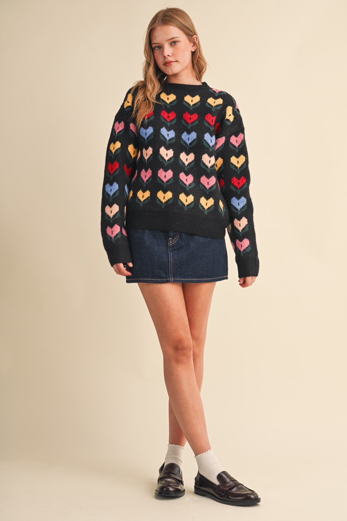 Heart Garden Pattern Knit Sweater in Black Multi - product photo 7