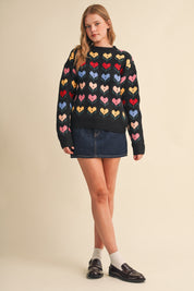 Heart Garden Pattern Knit Sweater in Black Multi - product photo 7