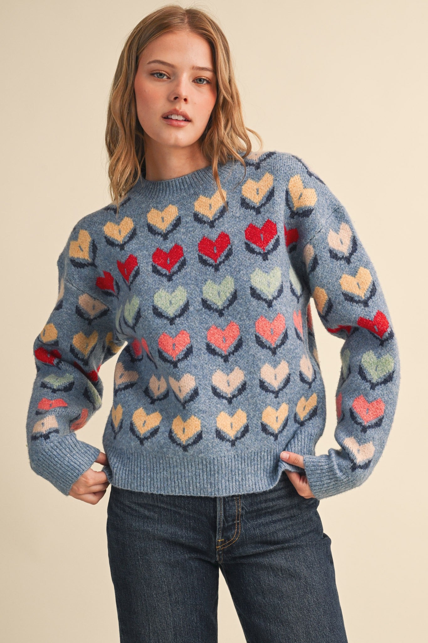 Heart Garden Pattern Knit Sweater in Blue Multi - product photo 1