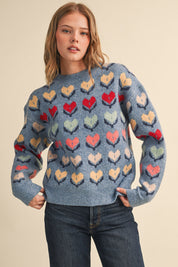 Heart Garden Pattern Knit Sweater in Blue Multi - product photo 1