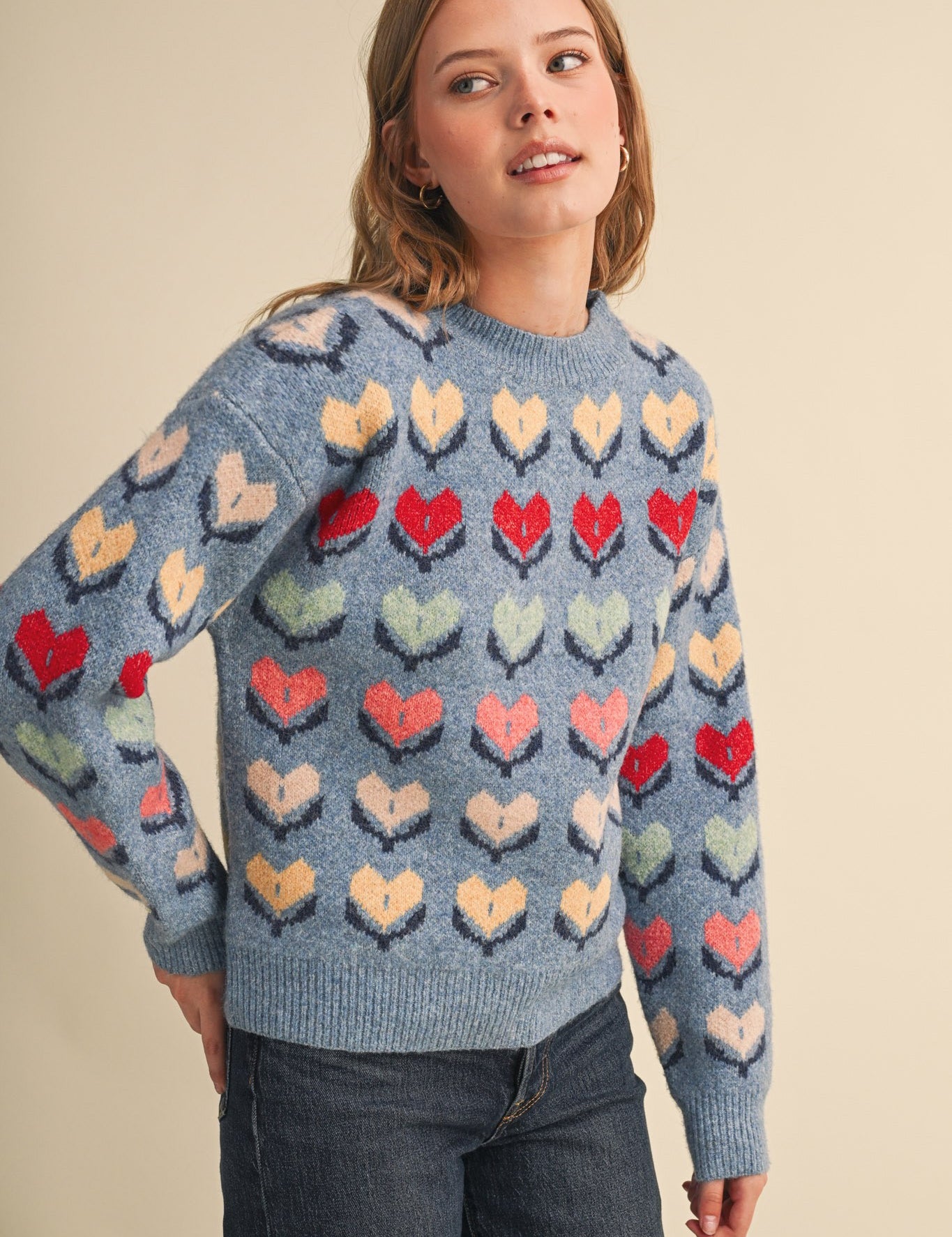 Heart Garden Pattern Knit Sweater in Blue Multi - product photo 2