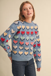 Heart Garden Pattern Knit Sweater in Blue Multi - product photo 2