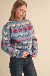 Heart Garden Pattern Knit Sweater in Blue Multi - product photo 3