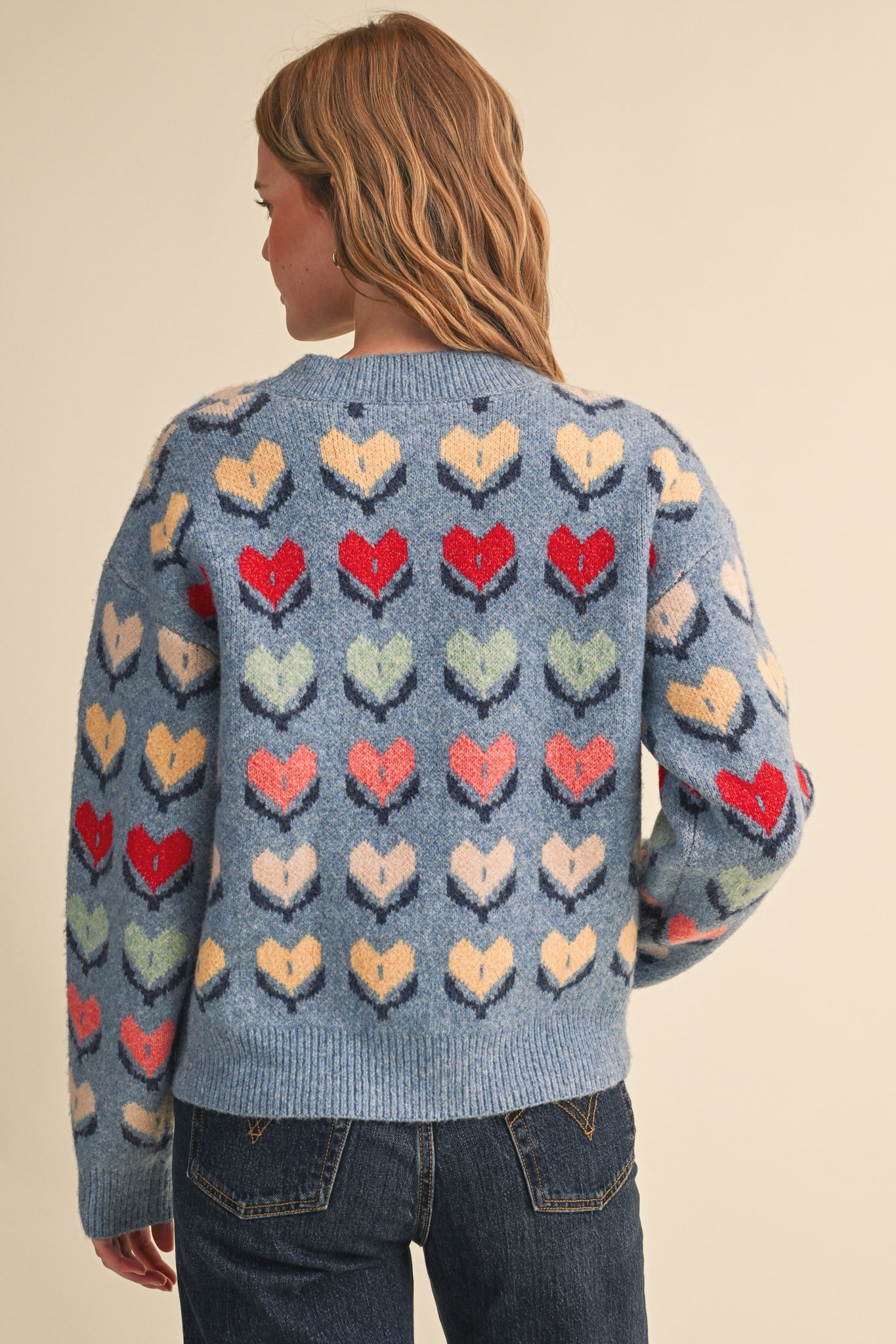 Heart Garden Pattern Knit Sweater in Blue Multi - product photo 4