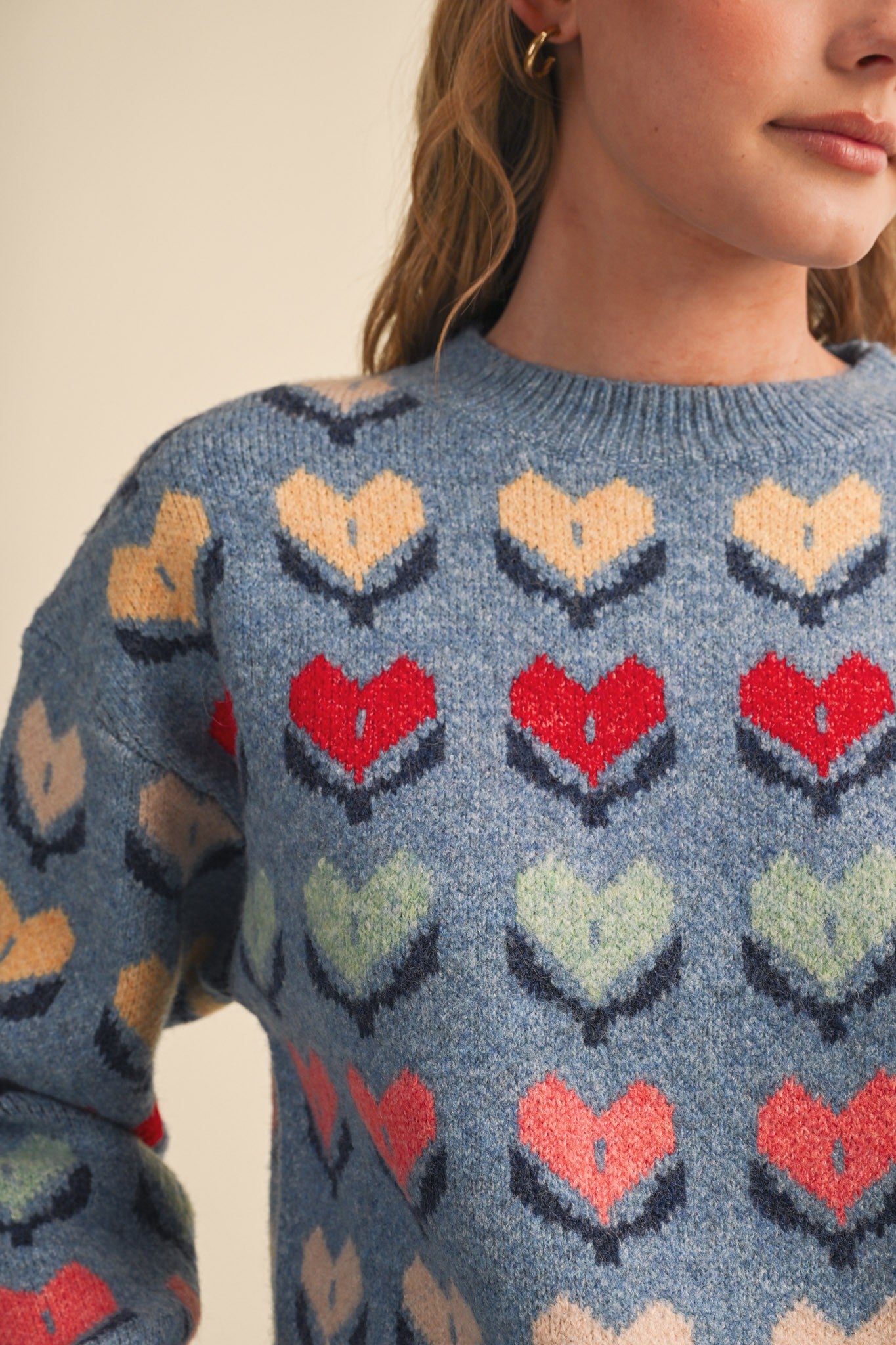 Heart Garden Pattern Knit Sweater in Blue Multi - product photo 5