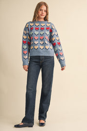 Heart Garden Pattern Knit Sweater in Blue Multi - product photo 6
