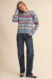 Heart Garden Pattern Knit Sweater in Blue Multi - product photo 7