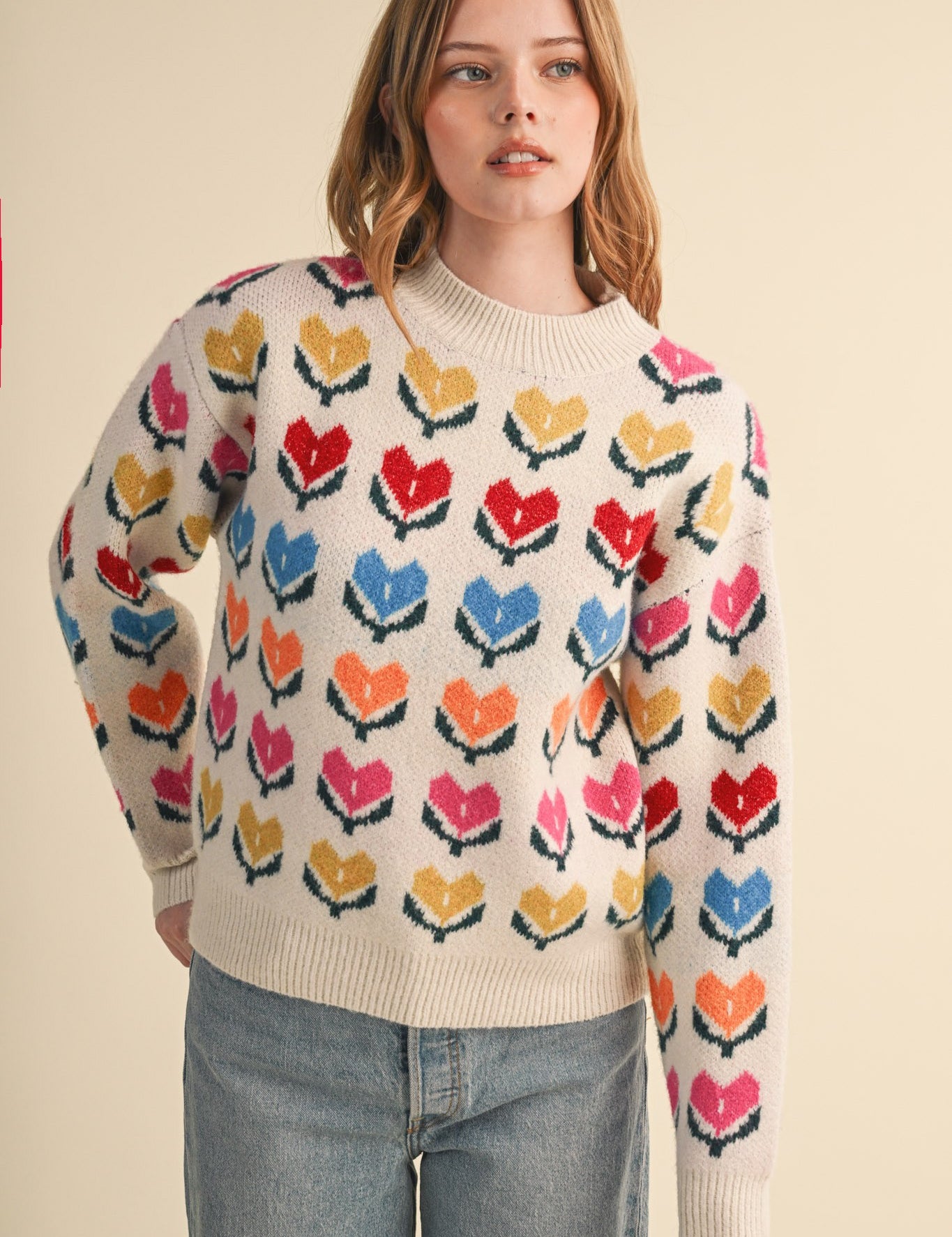 Heart Garden Pattern Knit Sweater in Ivory Multi - product photo 1