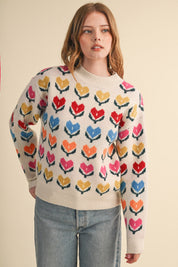 Heart Garden Pattern Knit Sweater in Ivory Multi - product photo 1