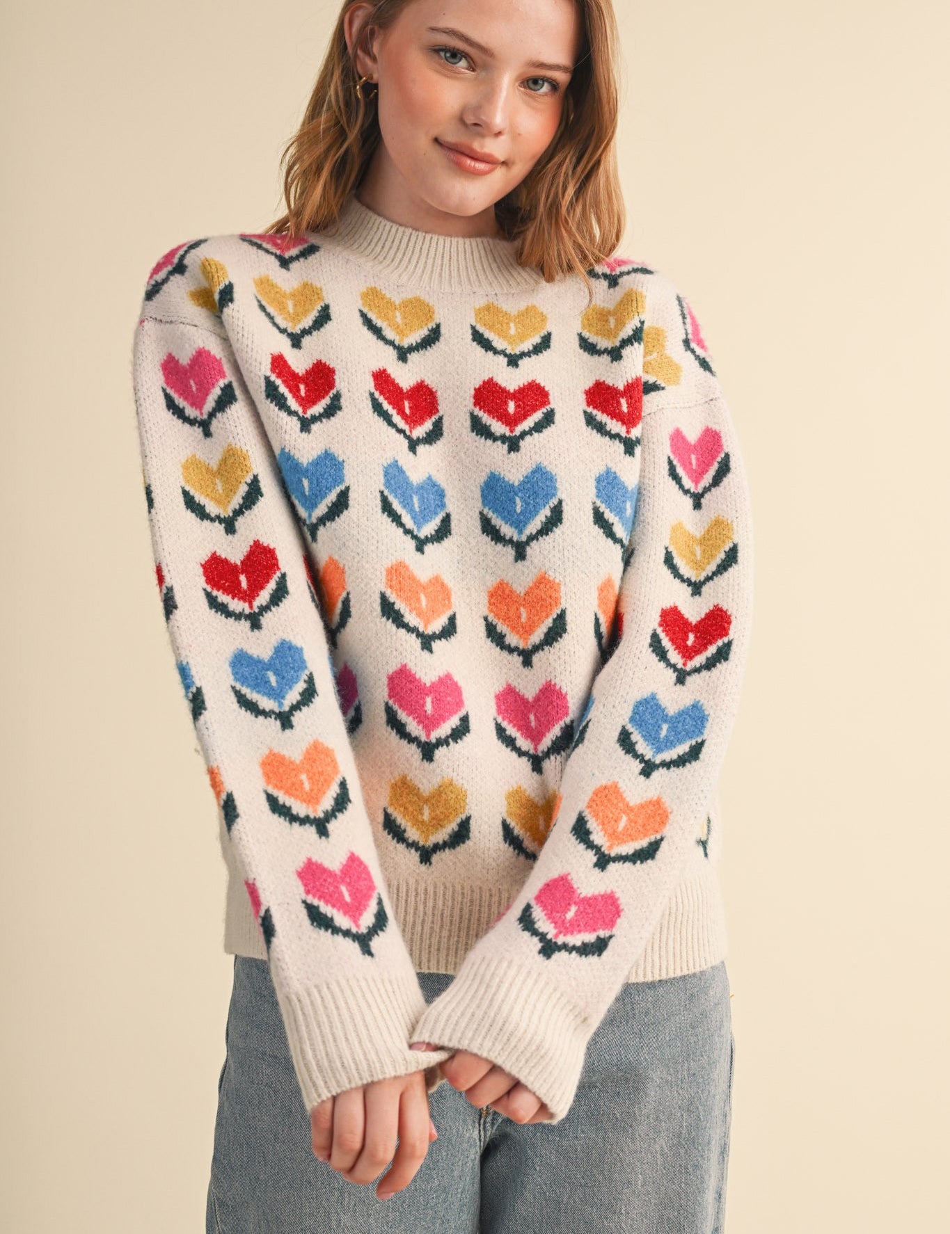 Heart Garden Pattern Knit Sweater in Ivory Multi - product photo 2