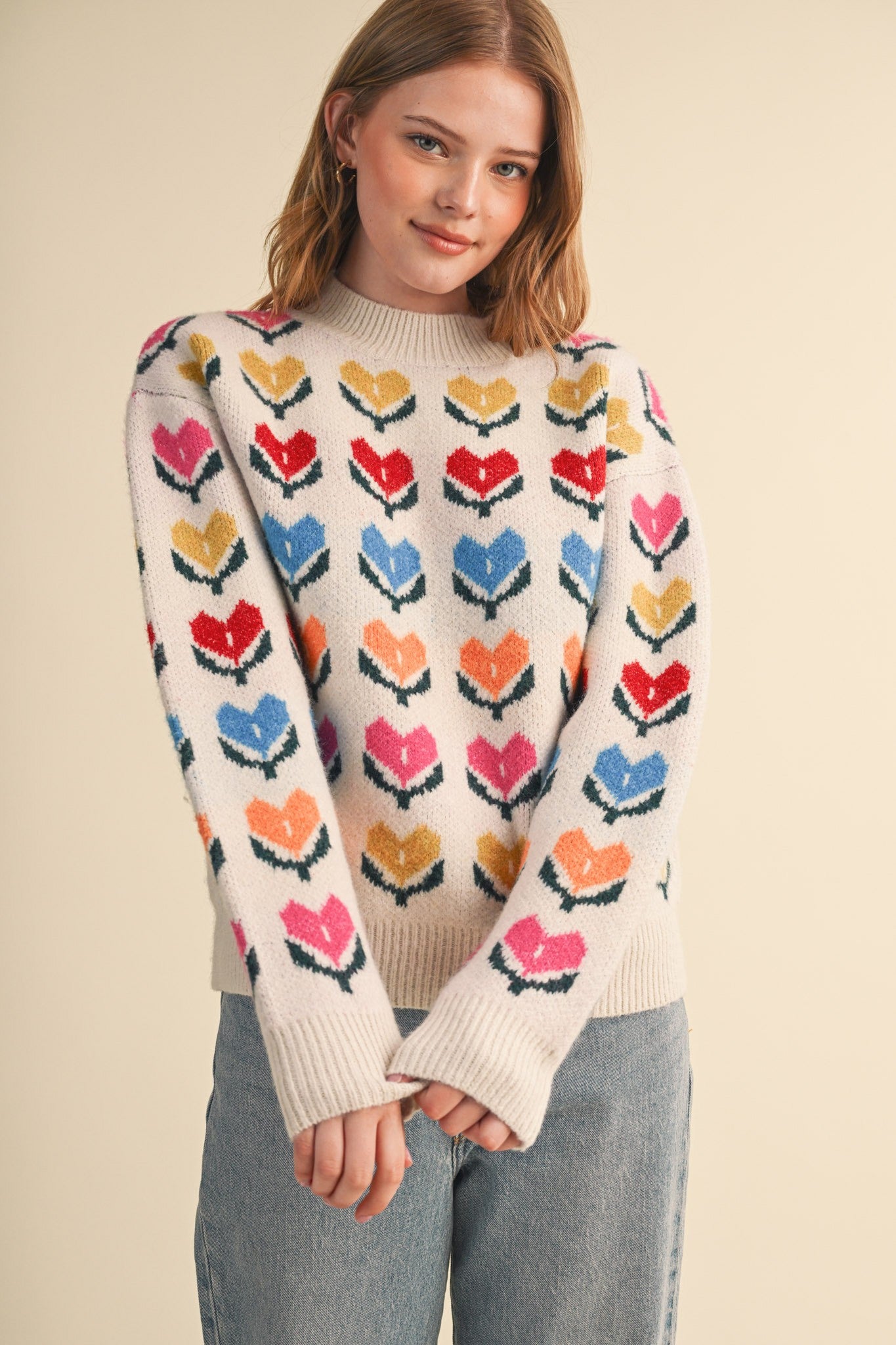 Heart Garden Pattern Knit Sweater in Ivory Multi - product photo 2