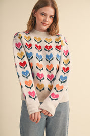 Heart Garden Pattern Knit Sweater in Ivory Multi - product photo 2