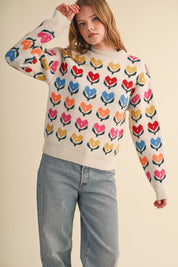 Heart Garden Pattern Knit Sweater in Ivory Multi - product photo 3