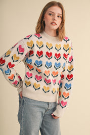Heart Garden Pattern Knit Sweater in Ivory Multi - product photo 4