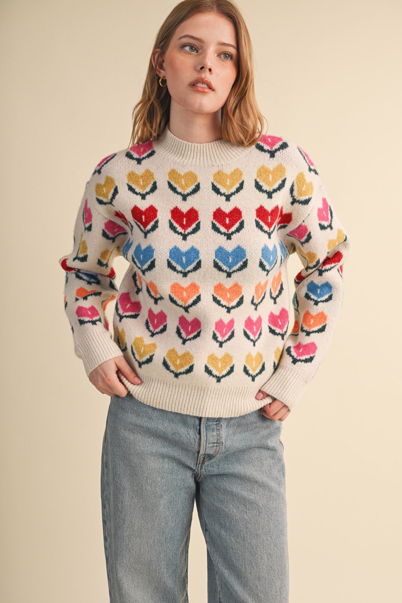 Heart Garden Pattern Knit Sweater in Ivory Multi - product photo 5