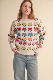 Heart Garden Pattern Knit Sweater in Ivory Multi - product photo 5