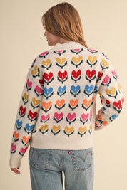 Heart Garden Pattern Knit Sweater in Ivory Multi - product photo 6