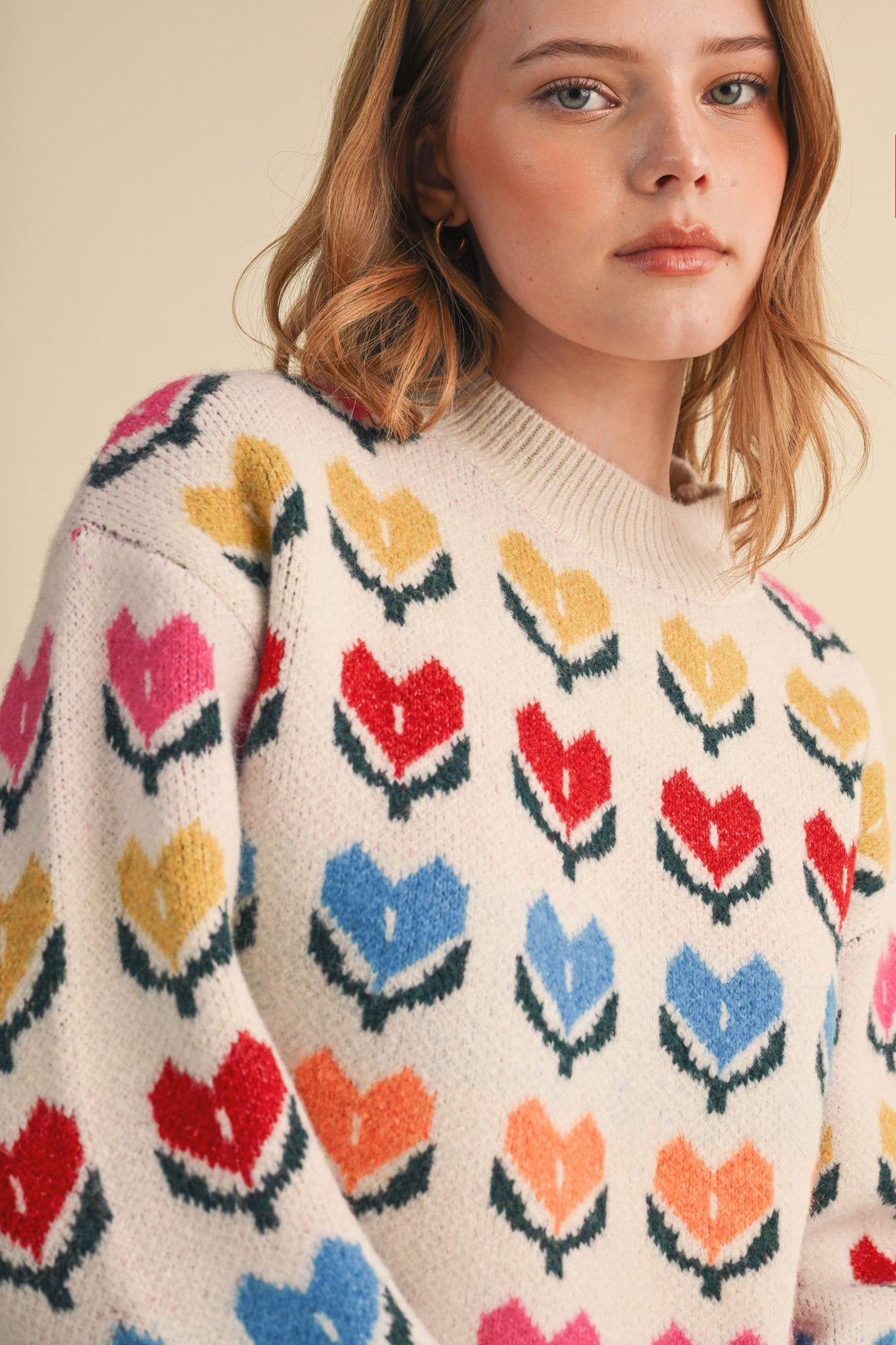 Heart Garden Pattern Knit Sweater in Ivory Multi - product photo 7