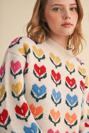 Heart Garden Pattern Knit Sweater in Ivory Multi - product photo 7