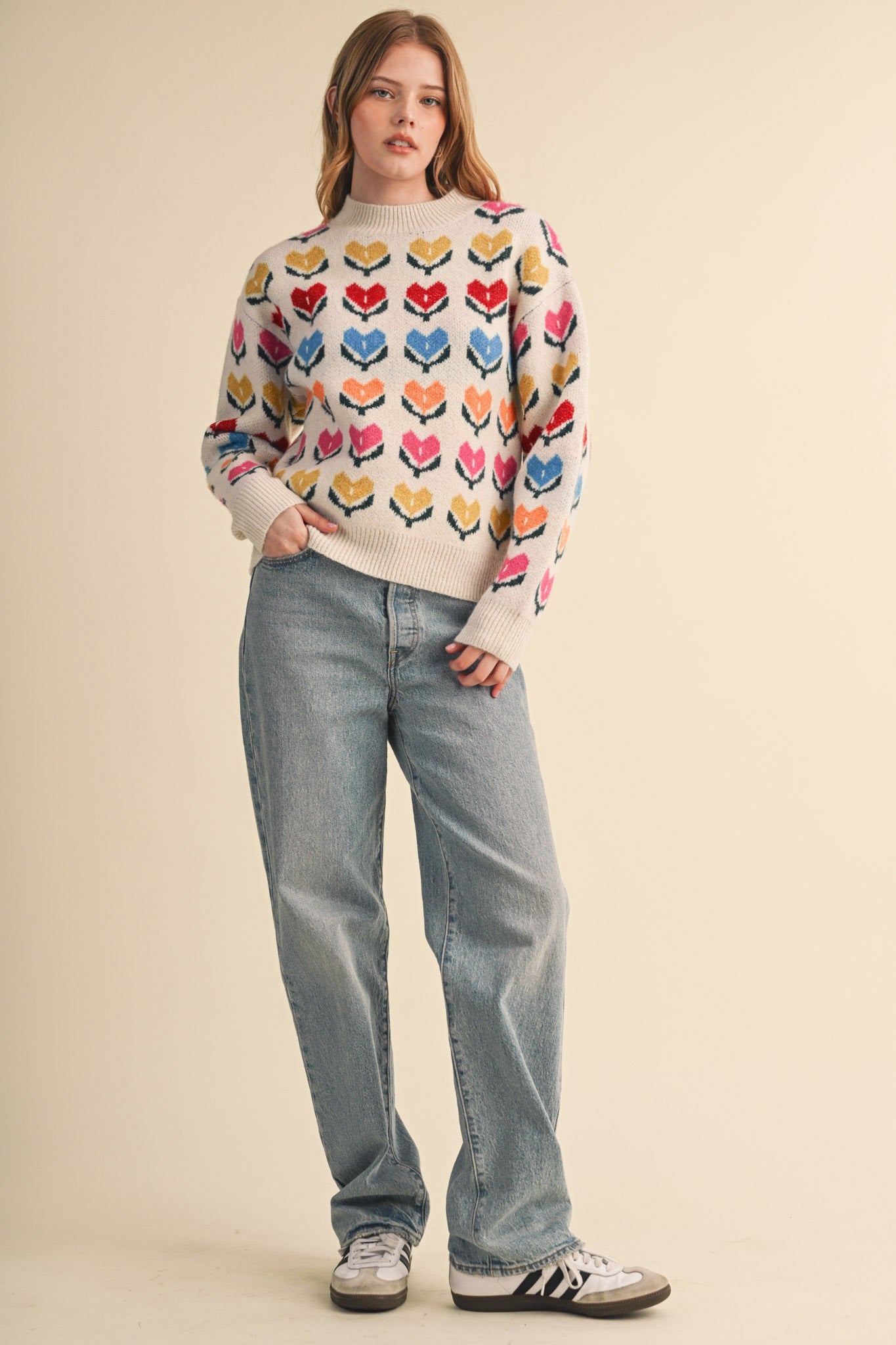 Heart Garden Pattern Knit Sweater in Ivory Multi - product photo 8