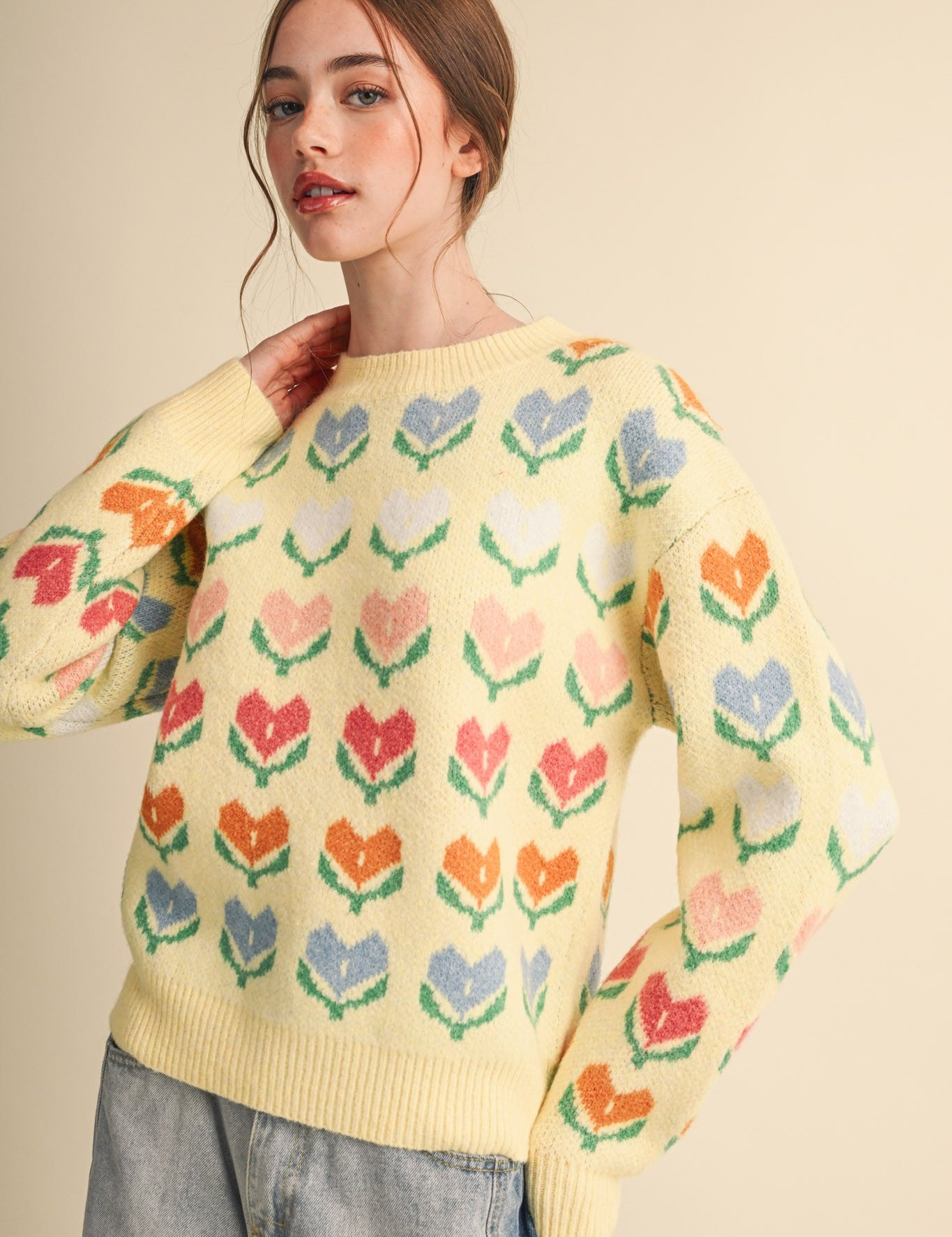 Heart Garden Pattern Knit Sweater in Lemon Multi - product photo 1