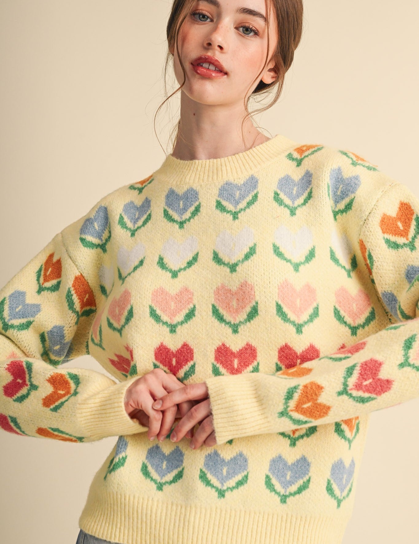 Heart Garden Pattern Knit Sweater in Lemon Multi - product photo 2
