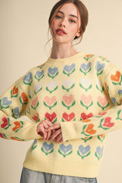 Heart Garden Pattern Knit Sweater in Lemon Multi - product photo 2