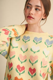 Heart Garden Pattern Knit Sweater in Lemon Multi - product photo 3