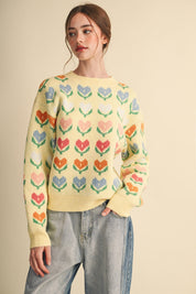 Heart Garden Pattern Knit Sweater in Lemon Multi - product photo 4