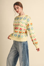 Heart Garden Pattern Knit Sweater in Lemon Multi - product photo 5