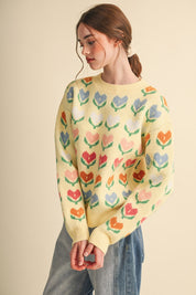 Heart Garden Pattern Knit Sweater in Lemon Multi - product photo 6