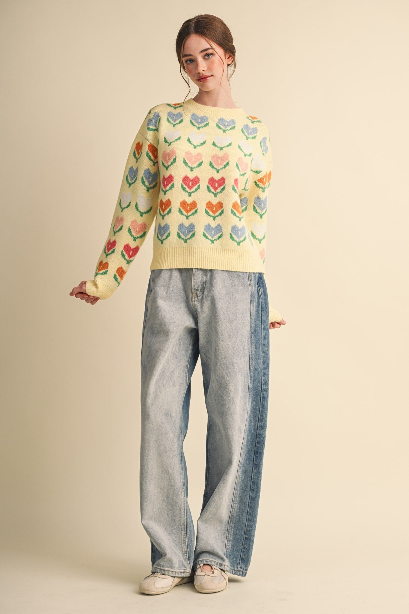 Heart Garden Pattern Knit Sweater in Lemon Multi - product photo 7