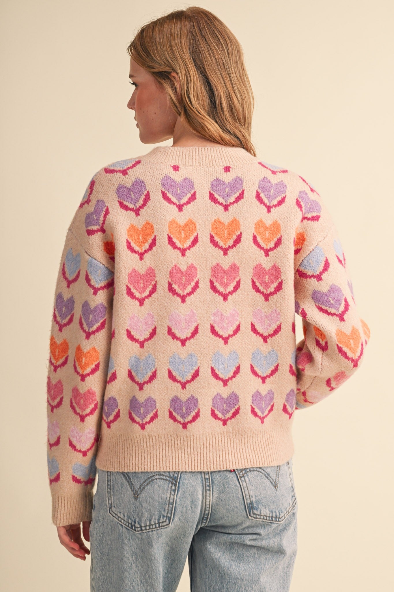 Heart Garden Pattern Knit Sweater in Oatmeal Multi - product photo 5