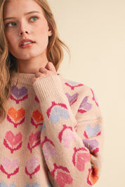 Heart Garden Pattern Knit Sweater in Oatmeal Multi - product photo 6