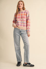 Heart Garden Pattern Knit Sweater in Oatmeal Multi - product photo 7