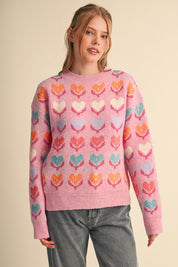 Heart Garden Pattern Knit Sweater in Pink Multi - product photo 1
